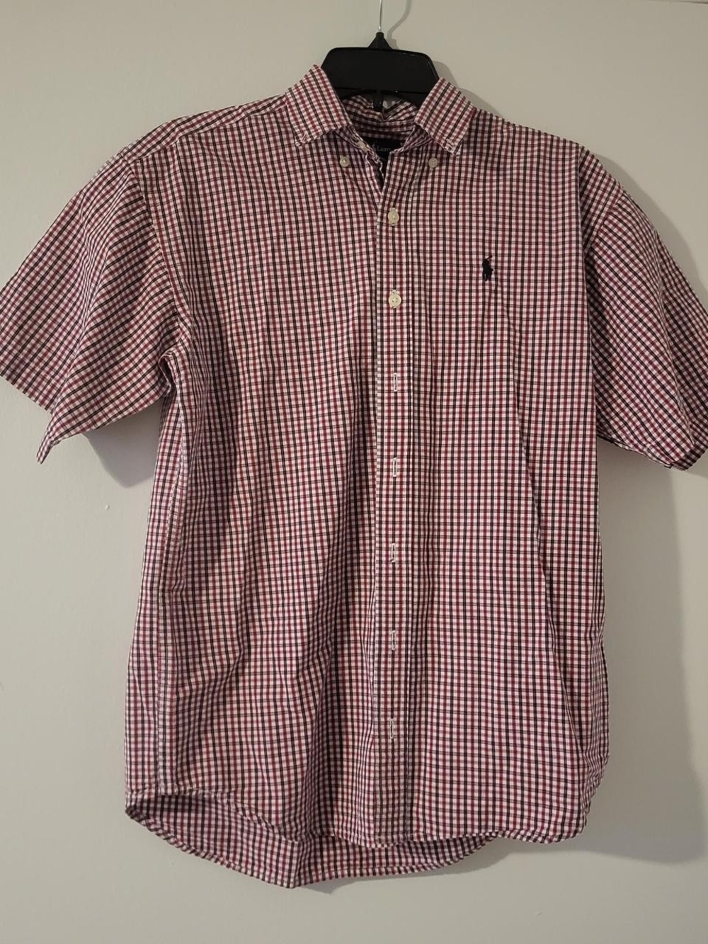 Men's Red Check Short-Sleeve Button-Down Shirt